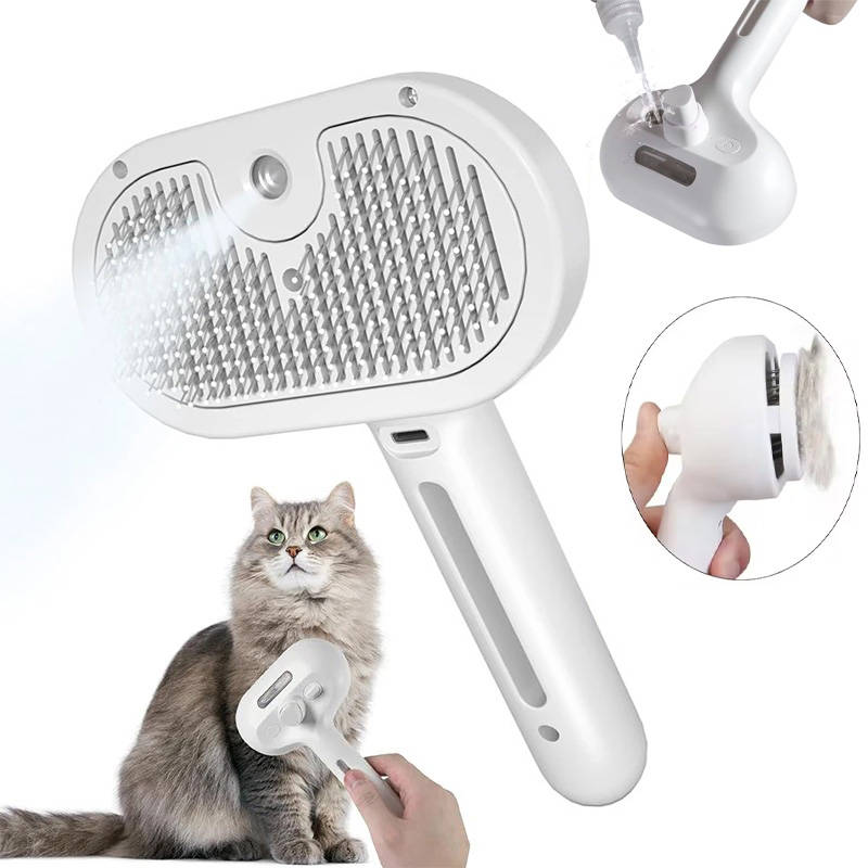 Cordless steam grooming brush with fur trap detail