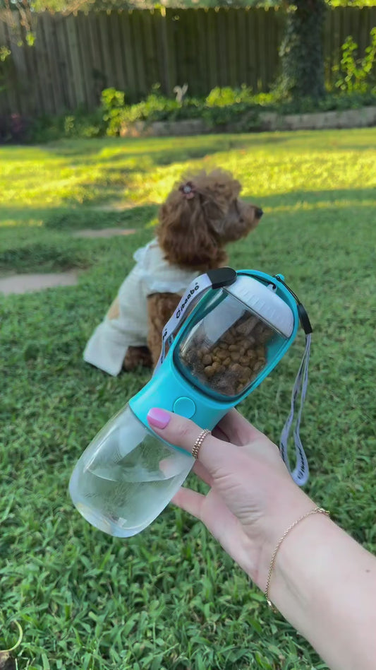 2-in-1 dog water and food bottle in use